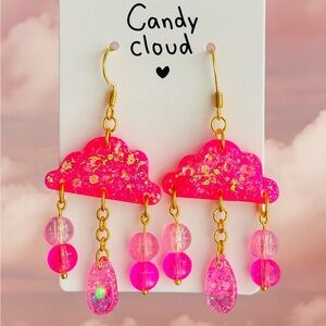🍬 Handmade Earrings – Candy Cloud Pink Glitter Fairy-Core Kawaii Y2K